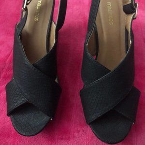 Maurice's Black and Brown Reptile Patterned Platform Wedge Sandals Size 8 M